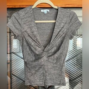 Small, grey, twist front shirt sleeve shirt